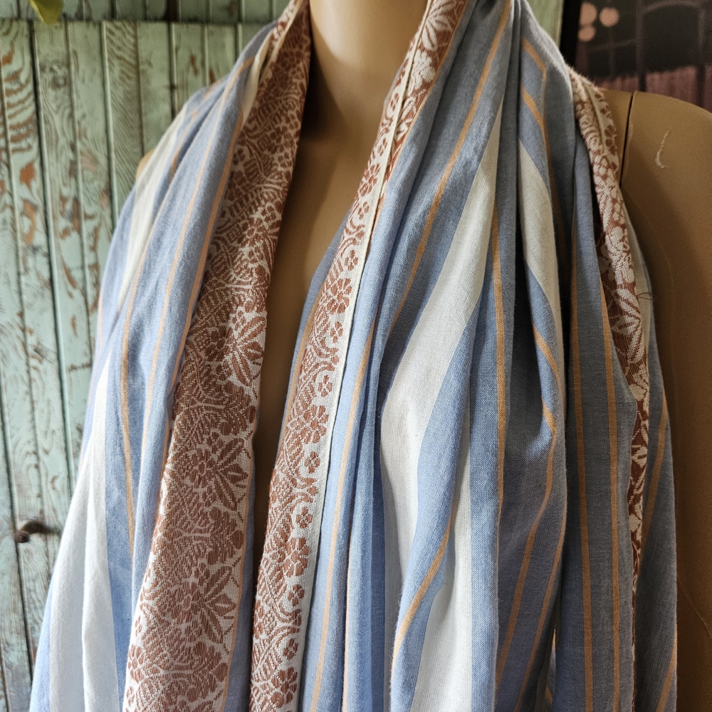 Elegant Blue and Brown Striped Scarf
